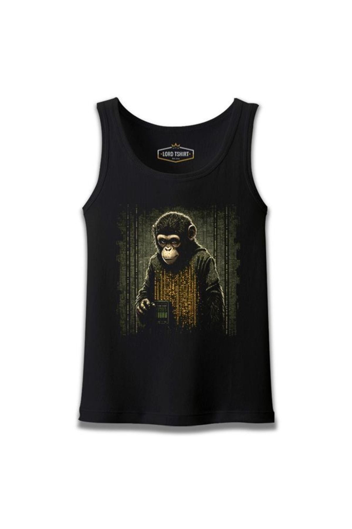 Lord T-Shirt Monkey In Front Of The Binary Background Siyah Erkek Atlet
