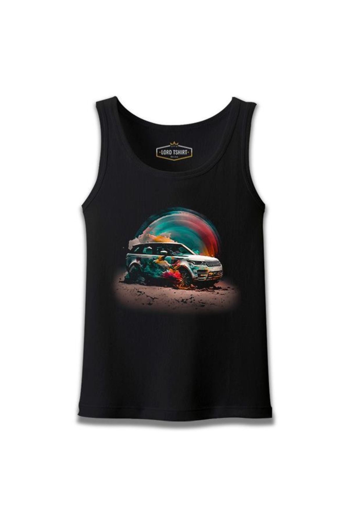 Lord T-Shirt Offroad Car With Colorful Dust Background Siyah Erkek Atlet