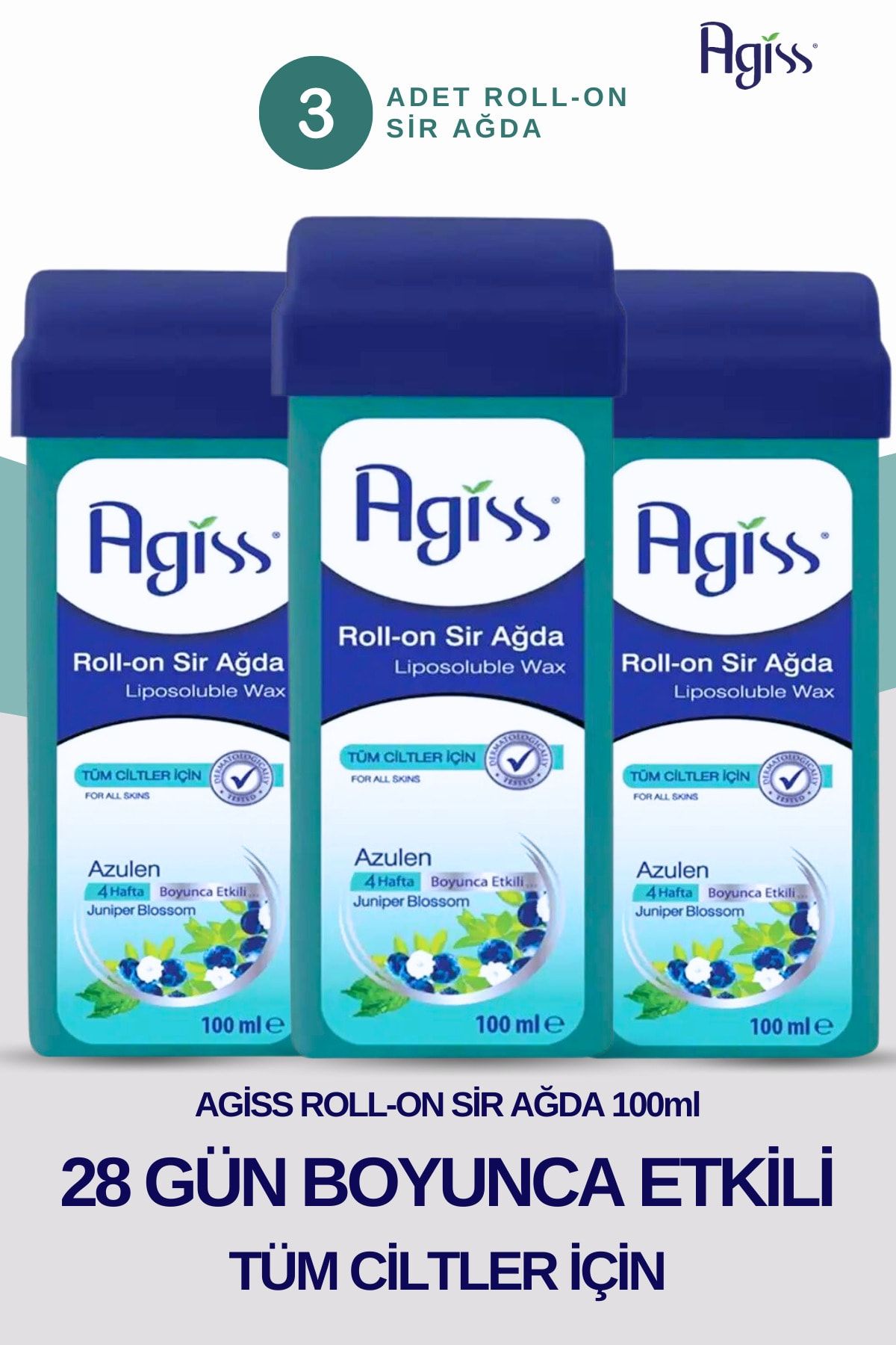 AGISS Roll-on Sir Ağda Tüm Cilt Tipleri Için Azulen Liposoluble Wax 100 ml 3 Adet