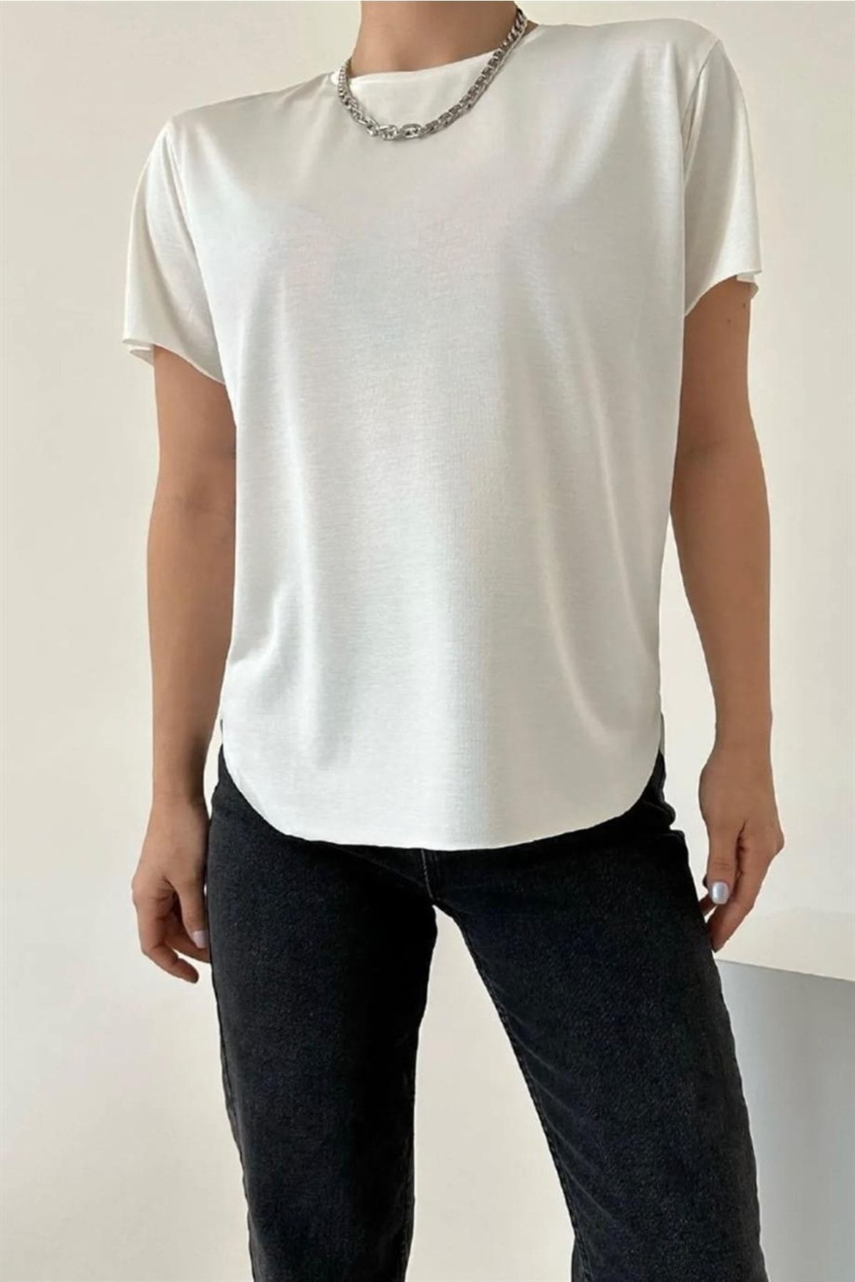 Ritnice Kadın Ekru %100 Modal Lazerkesim T-shirt