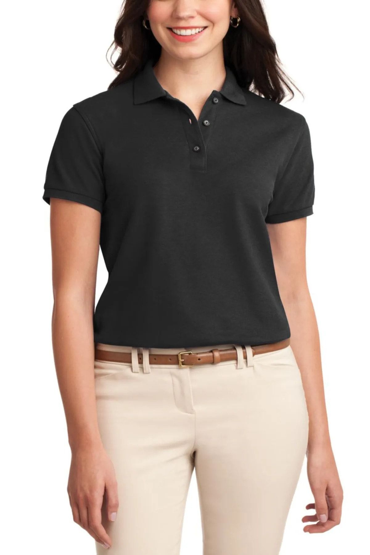EKZMODA Siyah Düz Renk Kadın Polo Yakalı T-shirt - Kadin Polo Yaka T-shirt