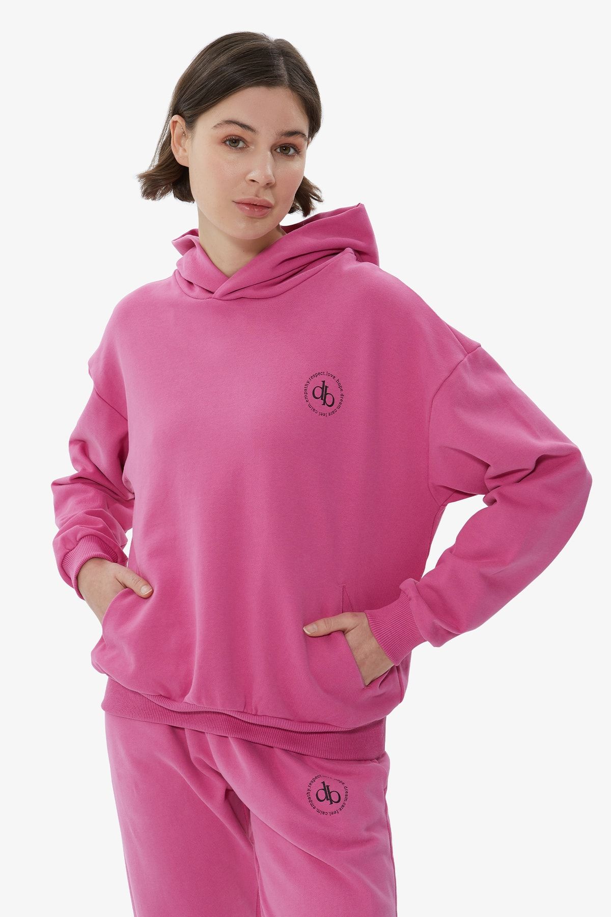 Dahlia Bianca Kapüşonlu Basic Sweatshirt