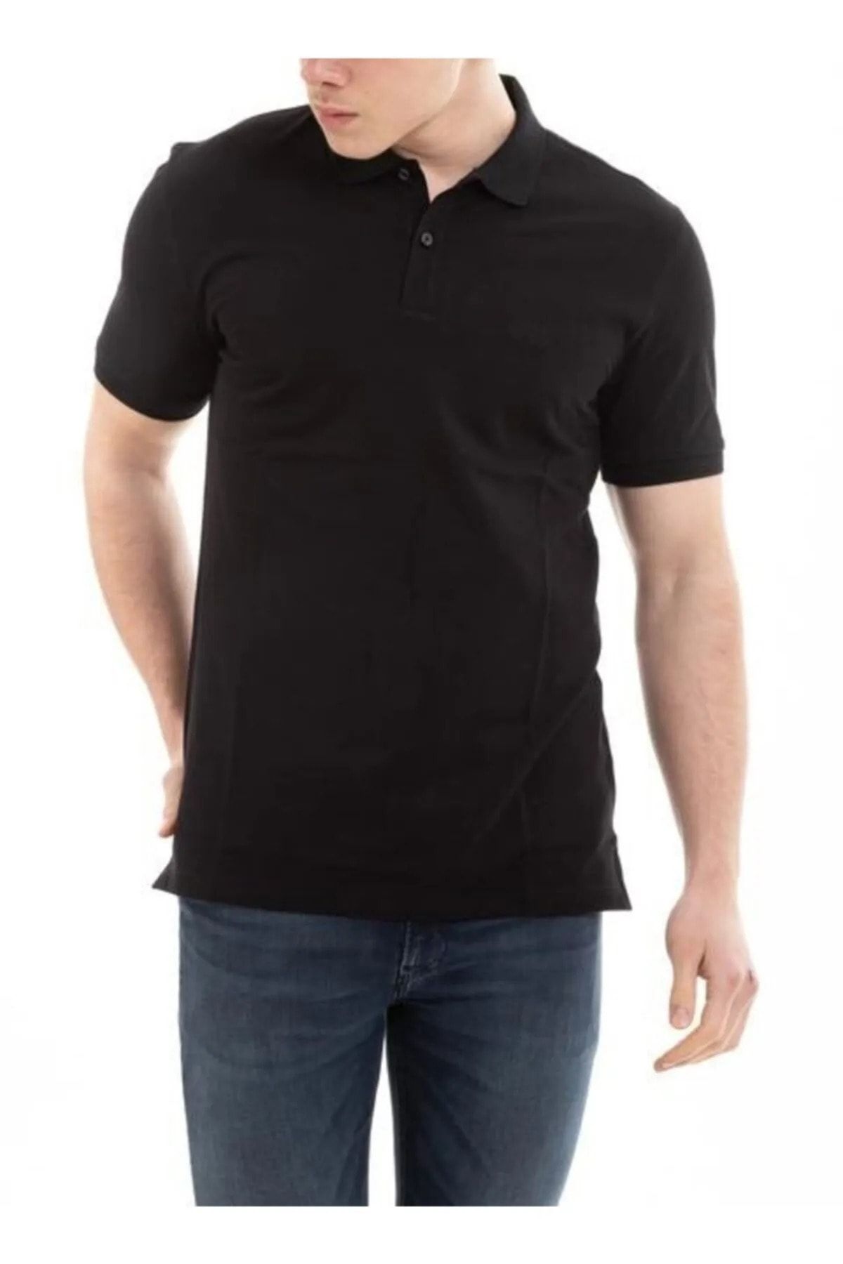 EKZMODA Siyah Regular Düğmeli Erkek Polo Yakalı Tişört