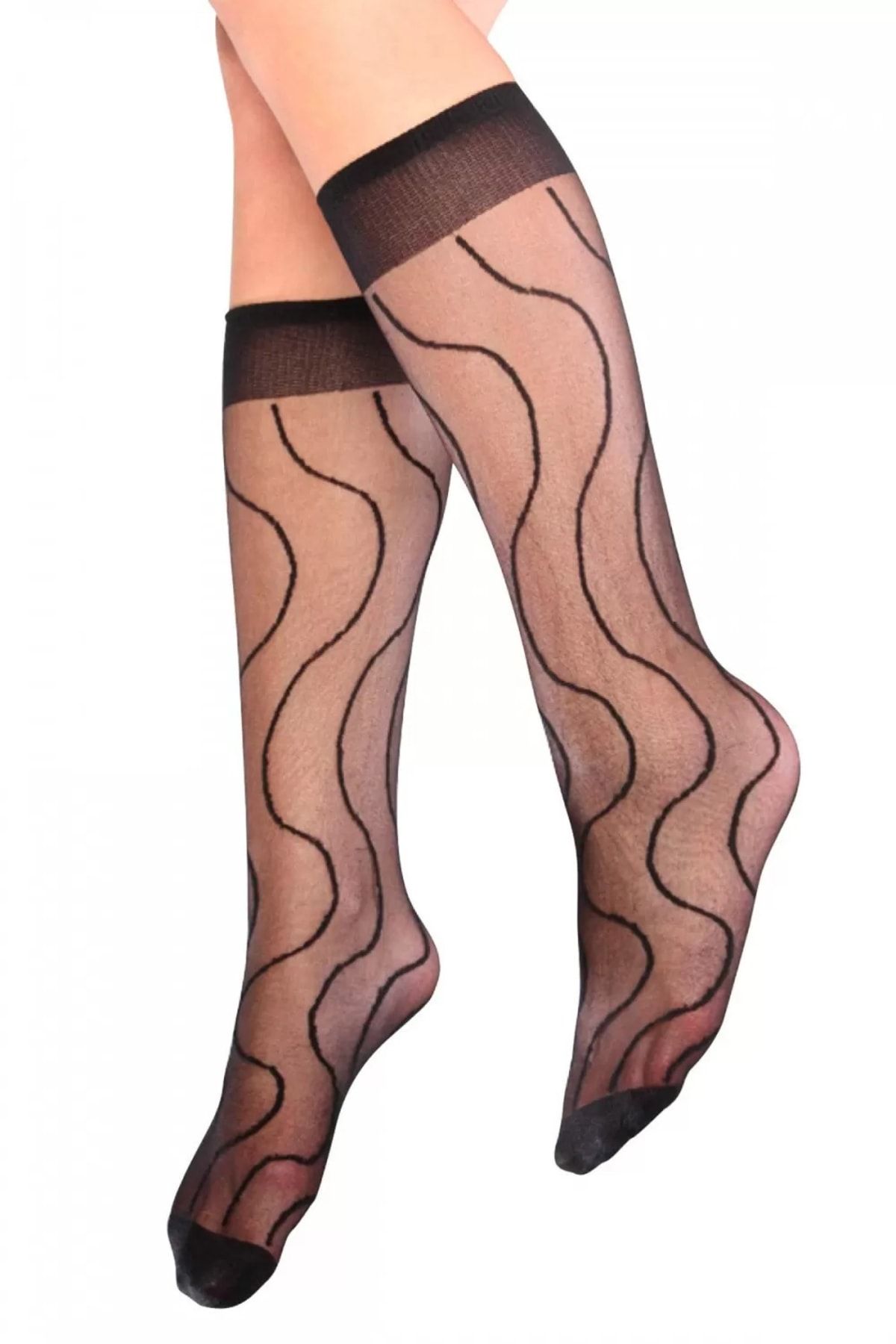 Lukas Nehir Desenli Dizaltı Kadın Çorap Siyah - Lks0309.3