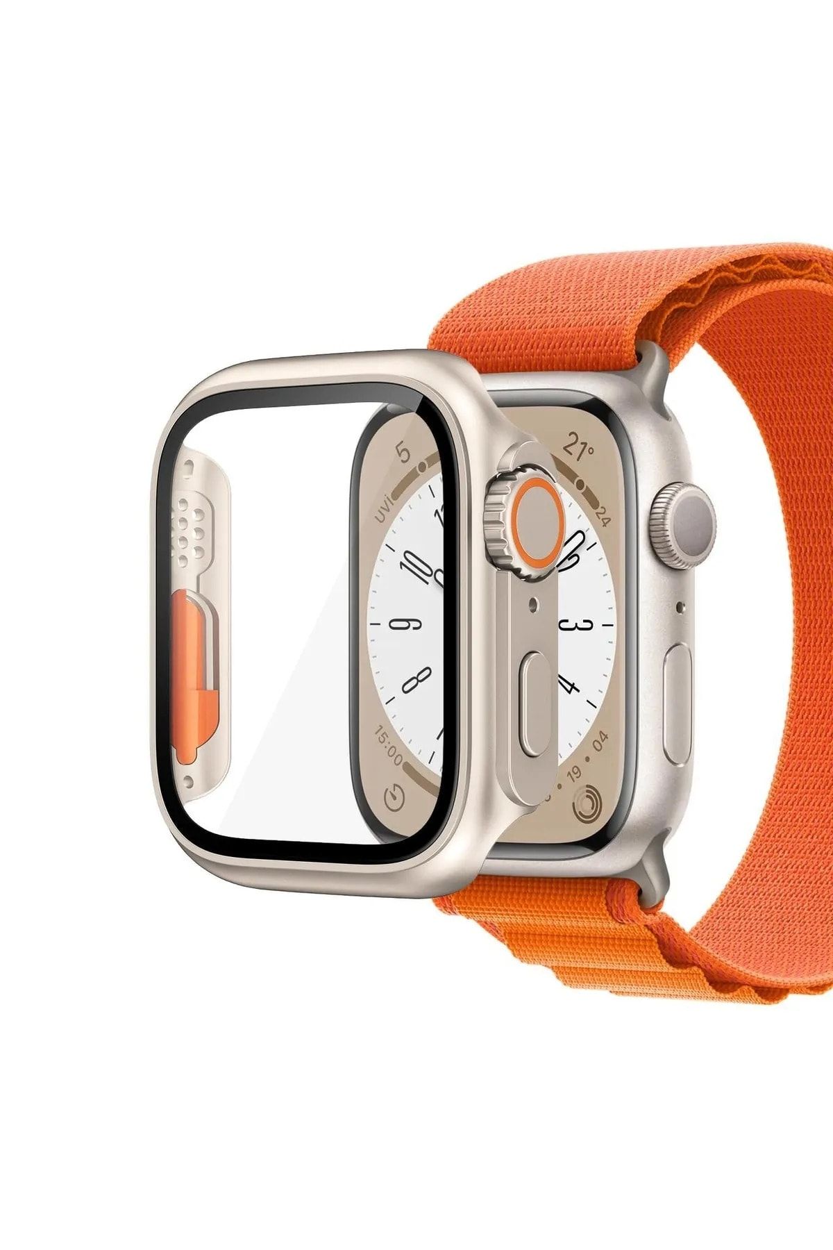 Fibaks Apple Watch Series 7 8 9 45mm Kılıf Kasa Ve Ekran Koruyucu Watch Ulltra 49mm Görünümlü Kasa Çevirici
