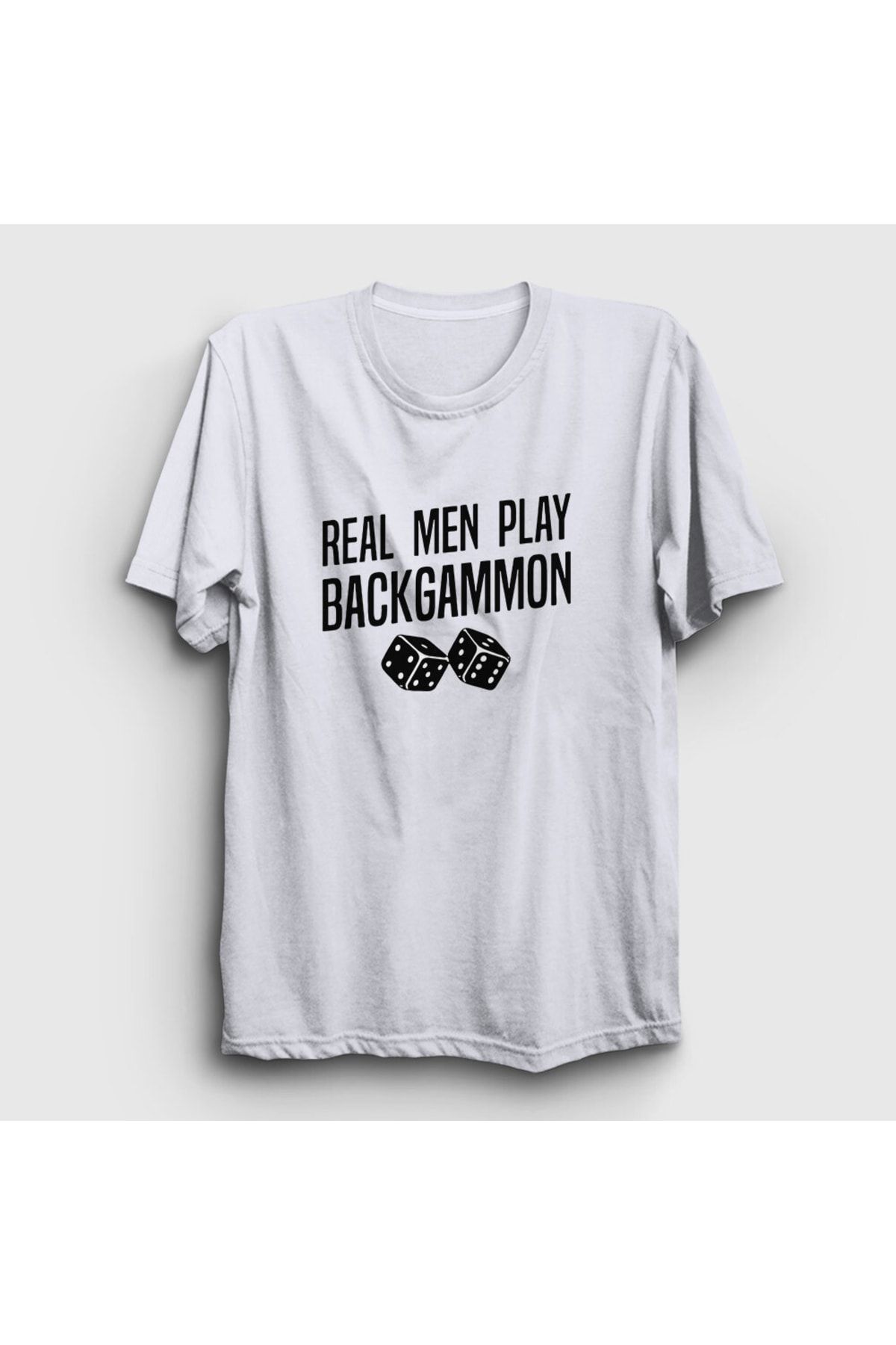 Presmono Unisex Beyaz Real Men Backgammon Oyun Tavla T-shirt 418663tt