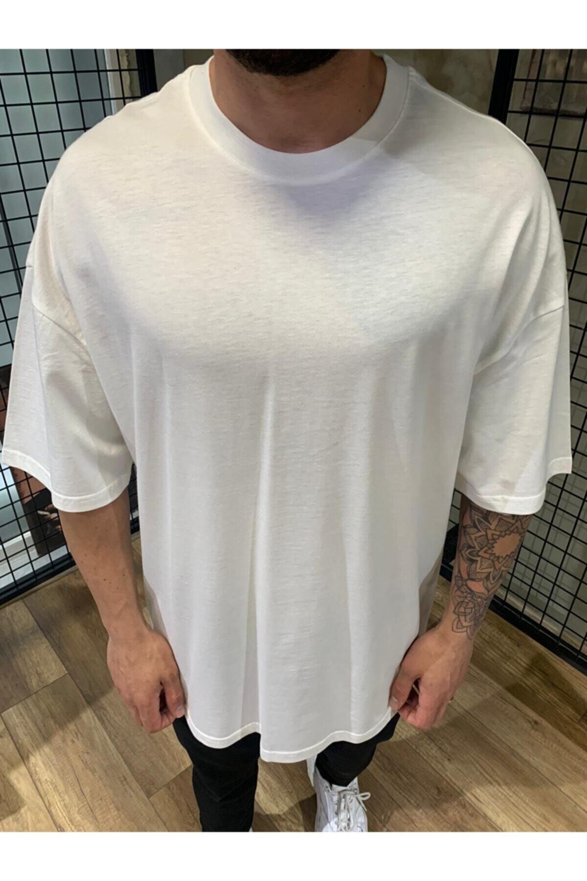 bodwox man Düz Beyaz Erkek Bol Kesim T-shirt