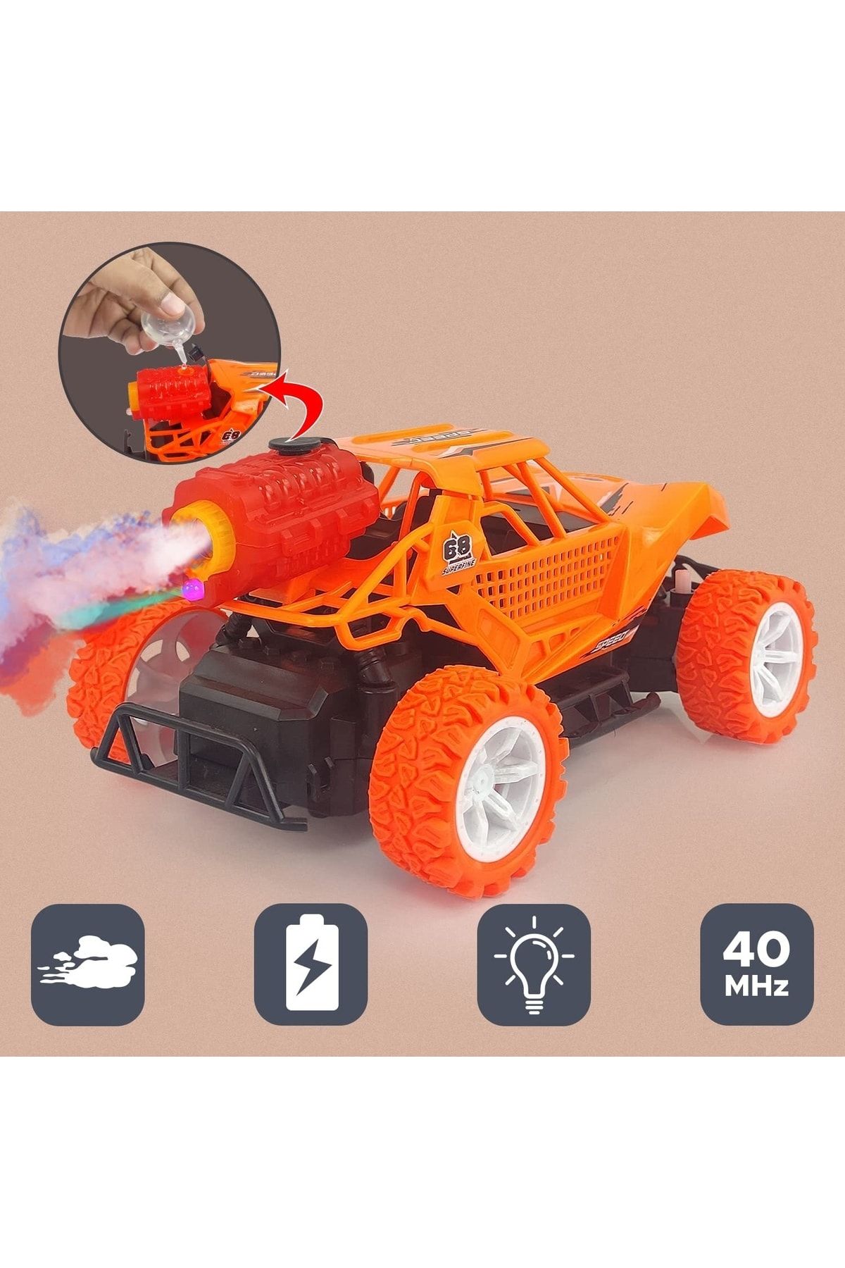 ismega Uzaktan Kumandalı Full Fonksiyon Duman Atan Işıklı Şarjlı Çılgın Puma Jeep Yarış Arabası Oyuncak