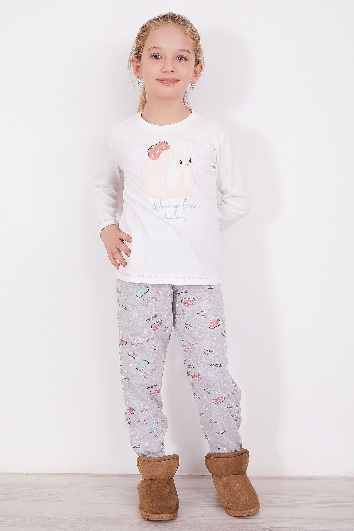 Pierre Cardin Kız Çocuk Uzun Kol Krem Pijama Takım 8400