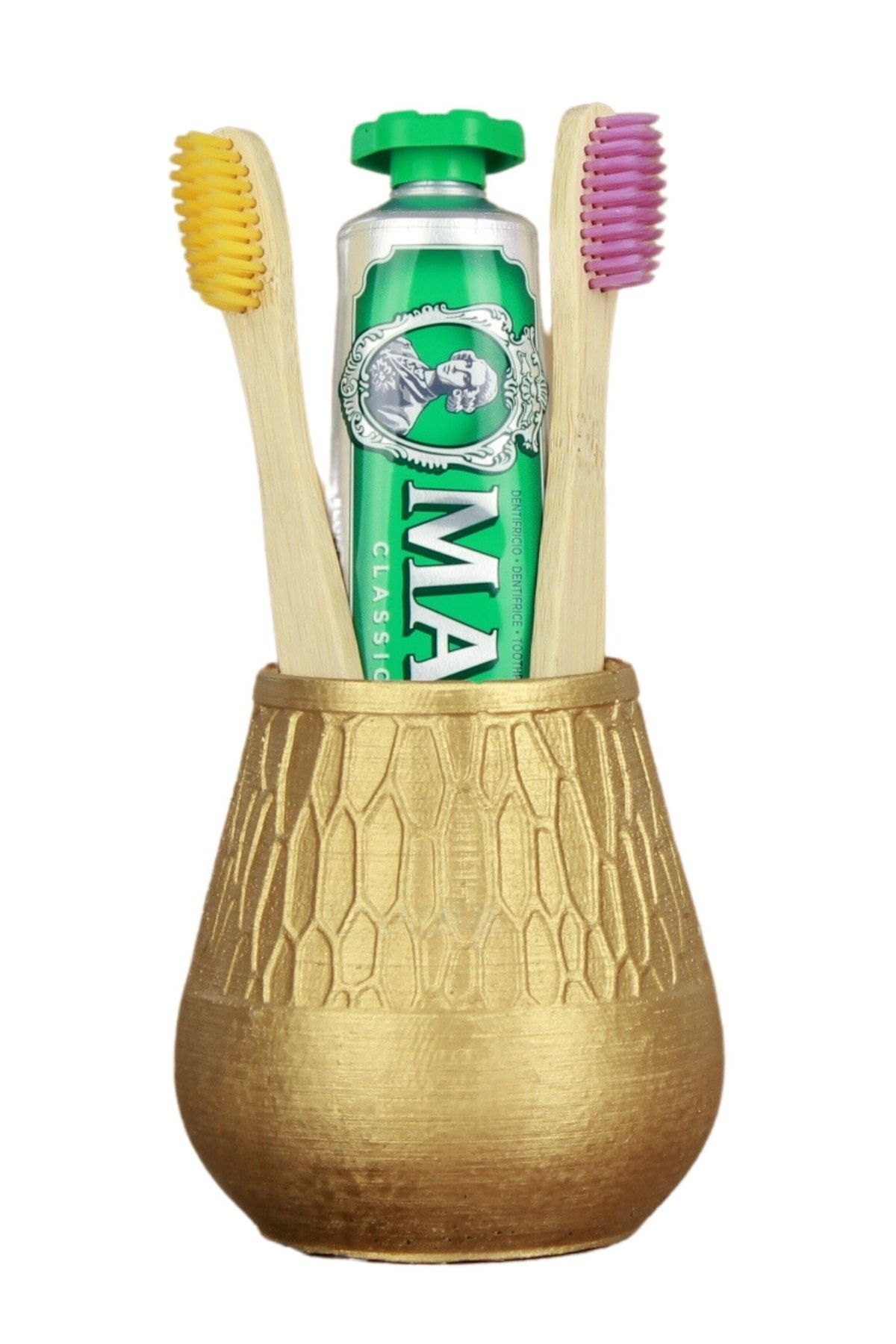 Evene Diş Fırçalığı Tezgah Üstü Altın Renk Diş Fırçası Standı Uzun Vazo Model