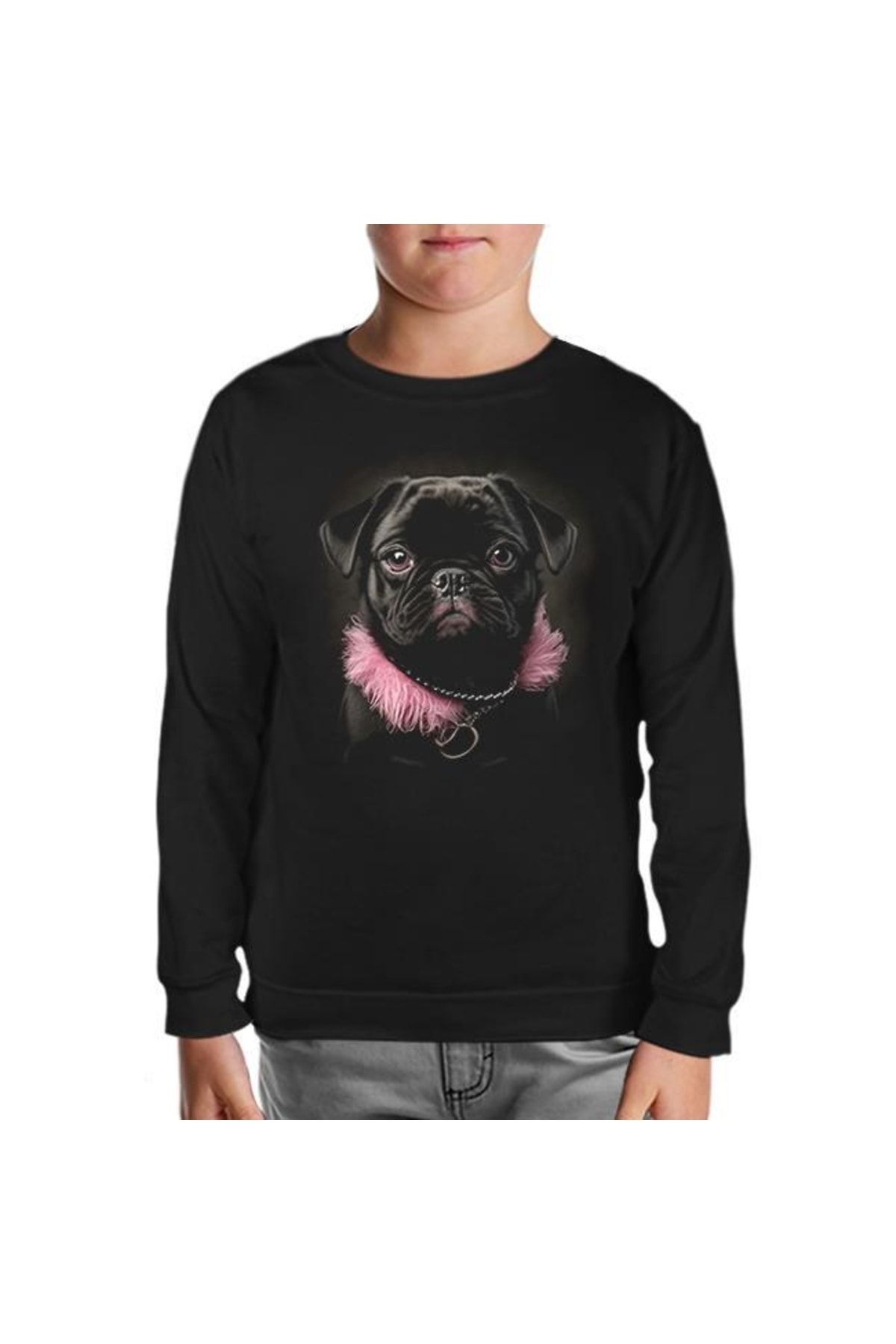 Lord T-Shirt Dog Wearing Pink Fur Siyah Çocuk Sweatshirt