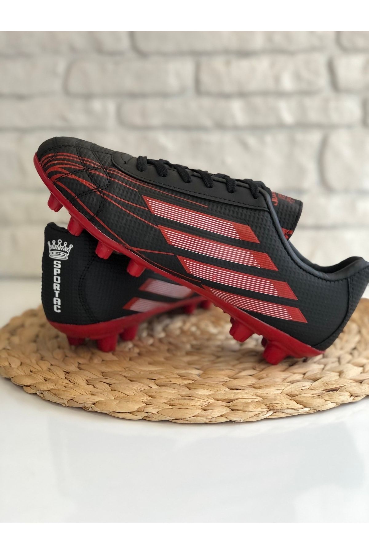 SPORTAÇ Yeni Sezon Krampon Dişli  Futbol Ayakkabısı Siyah-Kırmızı