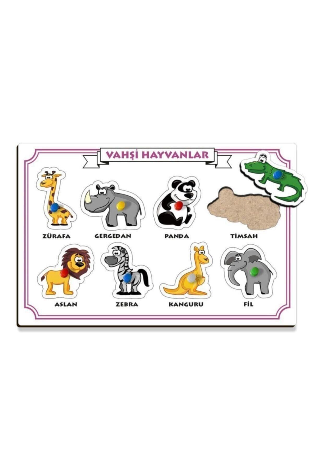 Halk Kitabevi Unisex Çocuk Renkli Vahşi Hayvanlar Tutacaklı Zeka Geliştirici Ahşap Puzzle