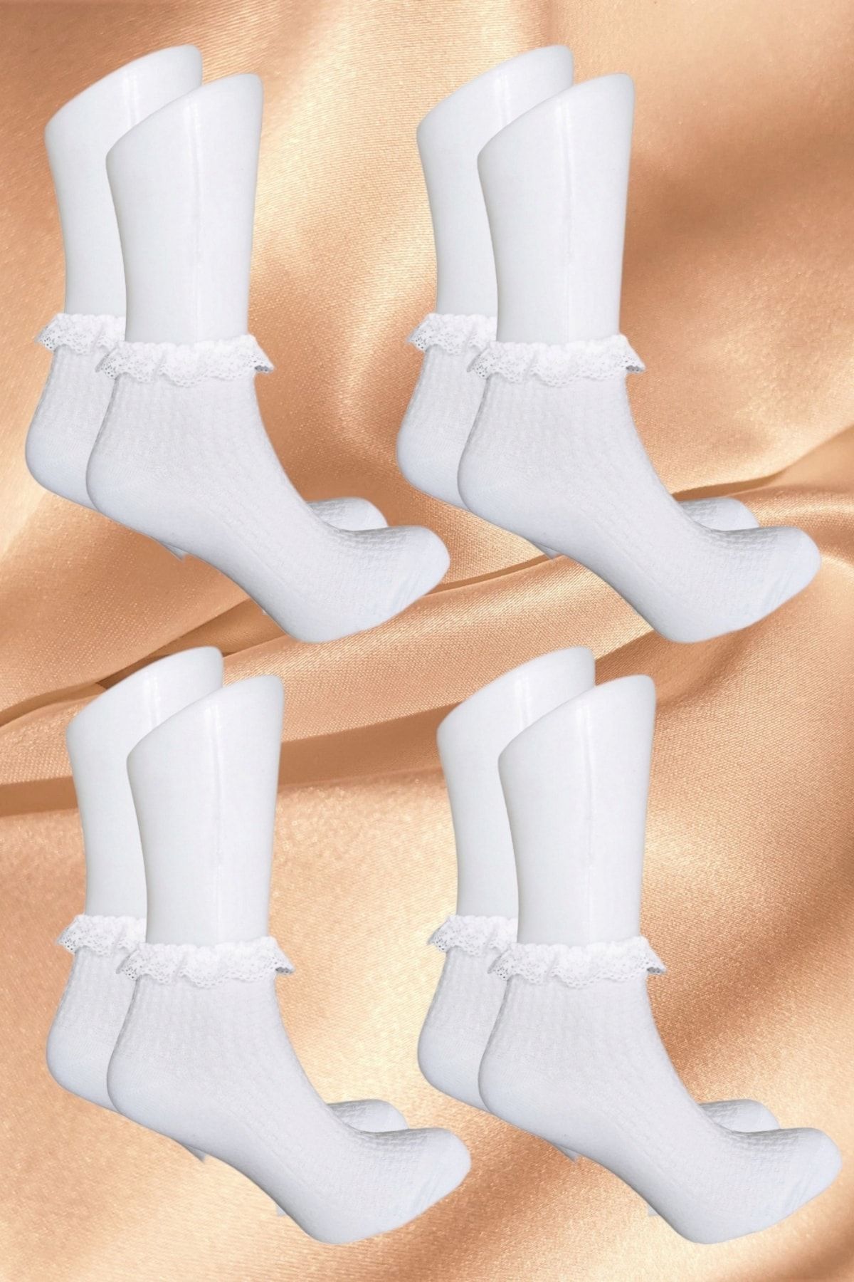ZEYZEY MONKEY 4'lü Pamuklu Dantelli Beyaz Çorap Seti ( 4 Çift Beyaz )