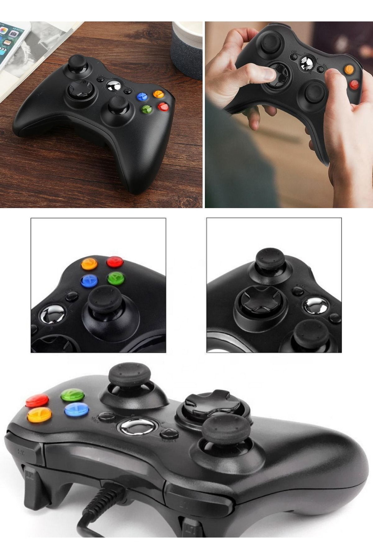 Utelips Xbox 360 Uyumlu Oyun Konsolu Titreşim Joystick Gamepad Için Data Frog Usb Kablolu Oyun Kolu Siyah