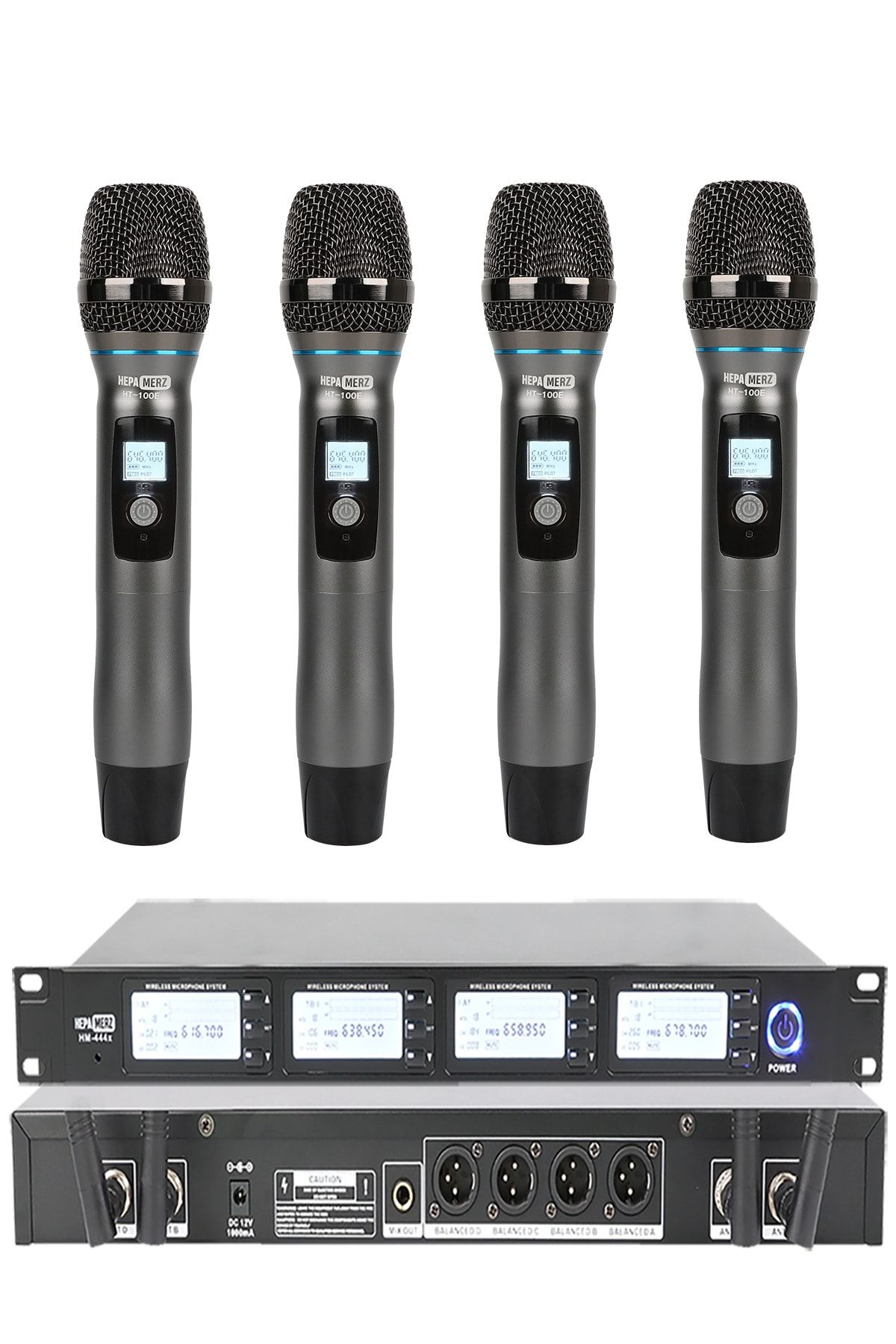 Hepa-Merz Hm-444e Dijital Uhf 4'lü Kablosuz El Mikrofonu Telsiz Mikrofon 4 El