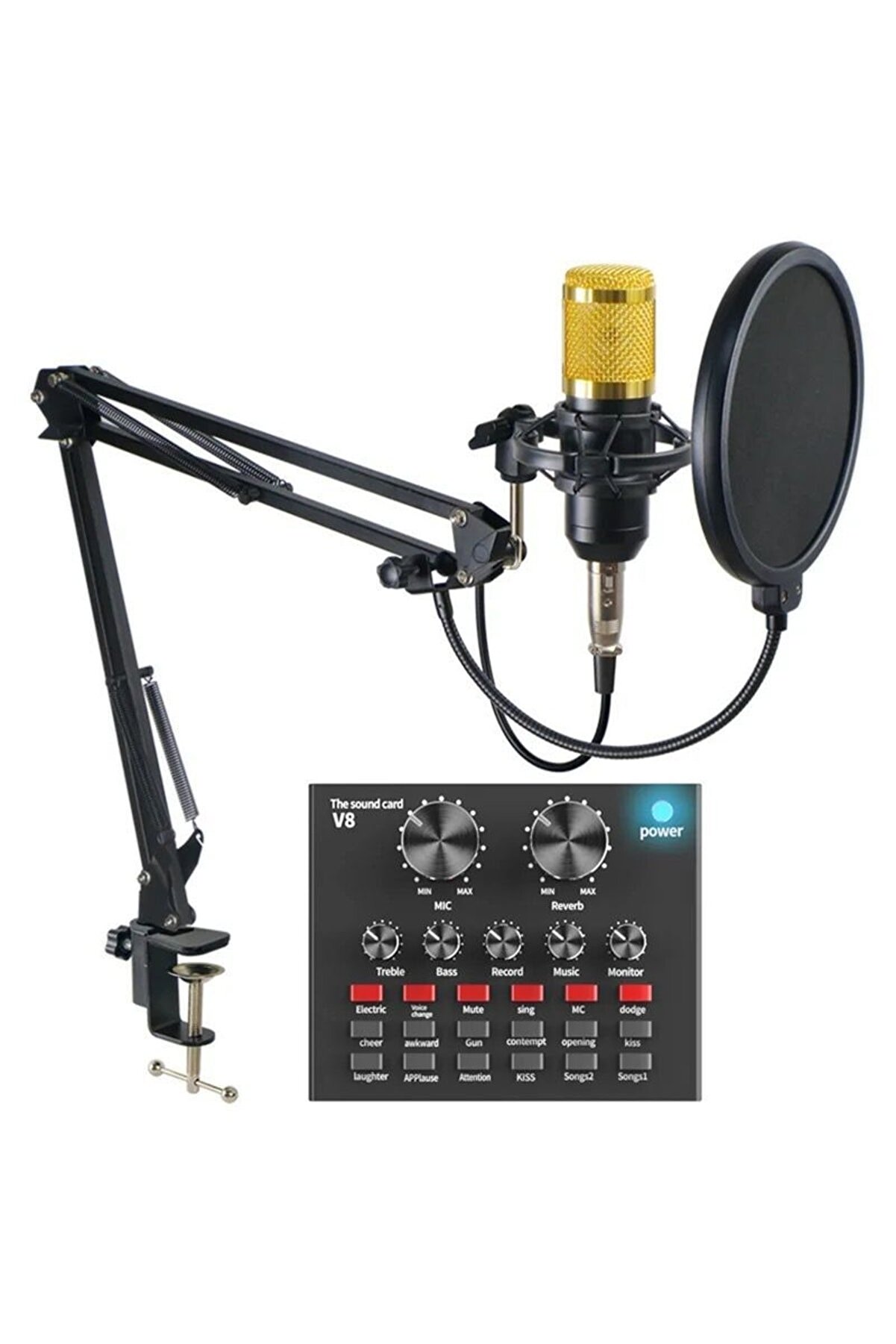 Genel Markalar Profesyonel Mikrofon Kitleri V8 Ses Kartı Ile Karaoke Mikrofon Standı Kondenser Usb Mikrofon Bm800
