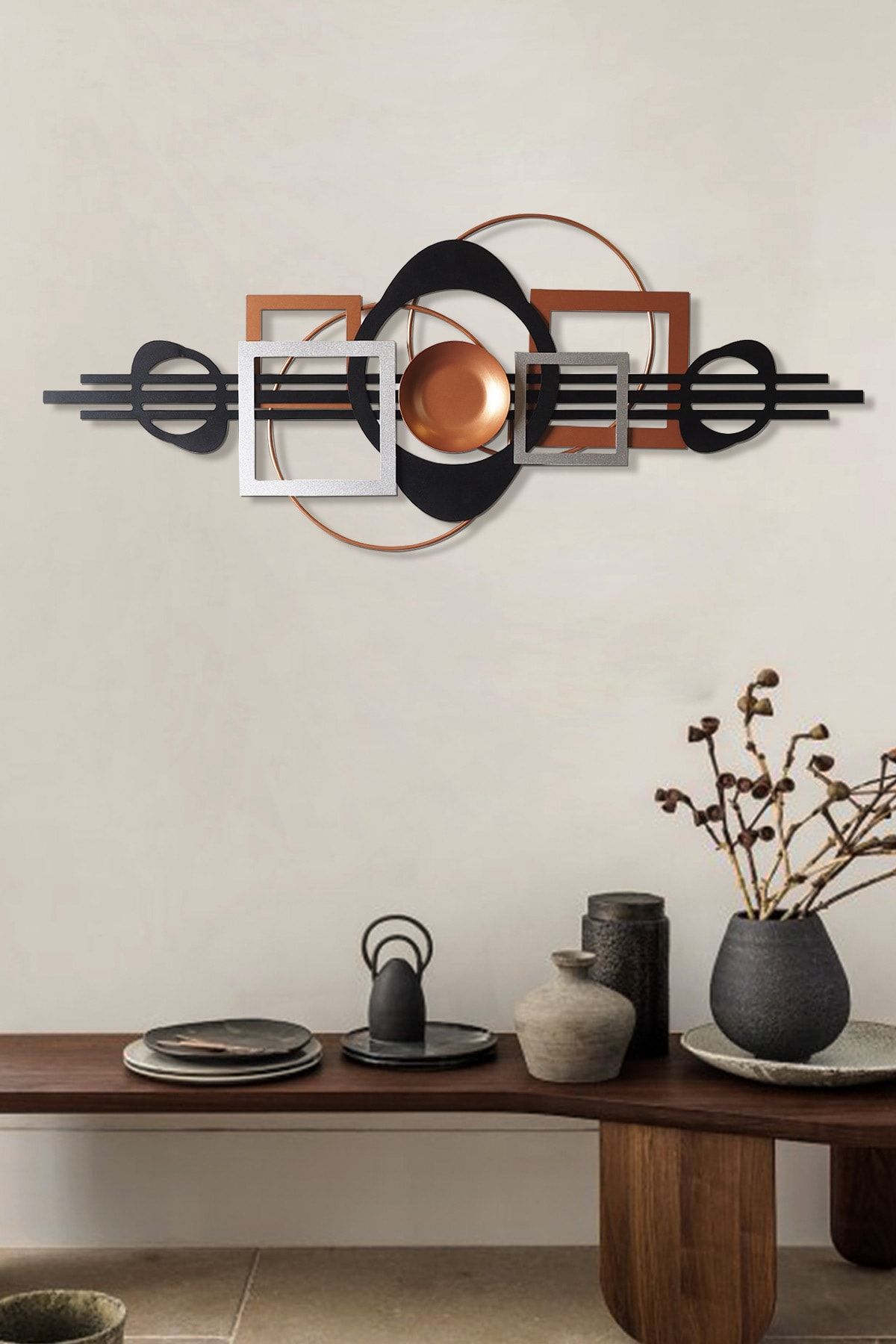 Artepera Harmoni 3d Modern Metal Duvar Tablosu - Siyah Gümüş Bakır - Ev Ofis Dekorasyonları - Apt754