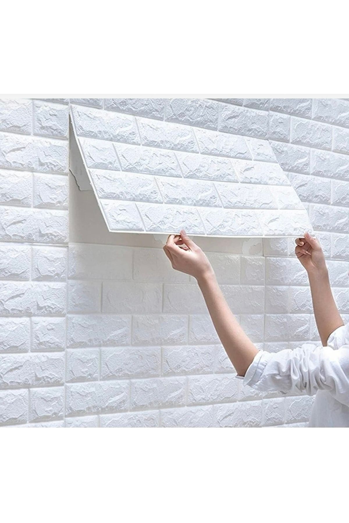 A'PIEU 50x50 Cm 0,27 M² Kendinden Yapışkanlı Duvar Kağıdı Esnek Köpük Paneli 3d Boyutlu Tuğla Desen Beyaz