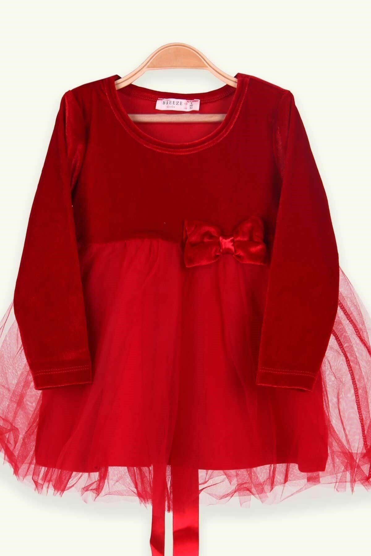 Breeze Kız Bebek Kadife Elbise Tüllü 1.5 Yaş, Kırmızı