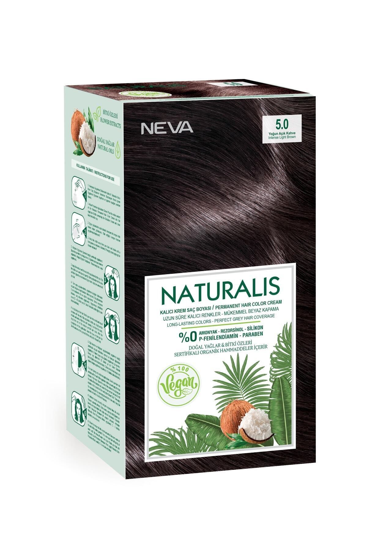 NEVA KOZMETİK Naturalis Saç Boyası 5.0 Yoğun Açık Kahve %100 Vegan