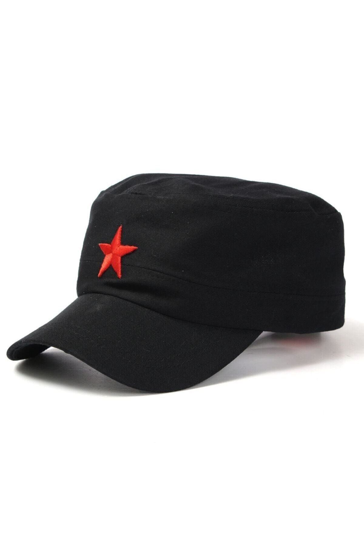 Köstebek Yıldızlı Fidel Castro Che Guevara Şapkası Siyah Renk