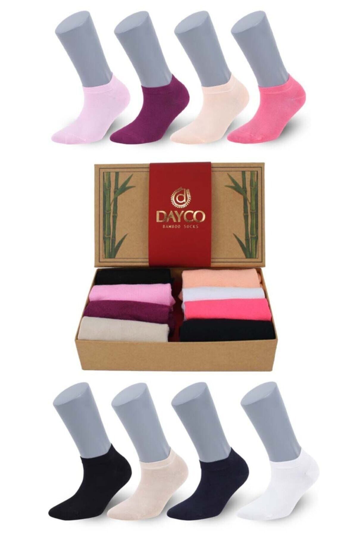 DAYCO Premium Dikişsiz Kadın Bambu Patik Çorap 8'li Asorti Kraft Kutulu Set - 558