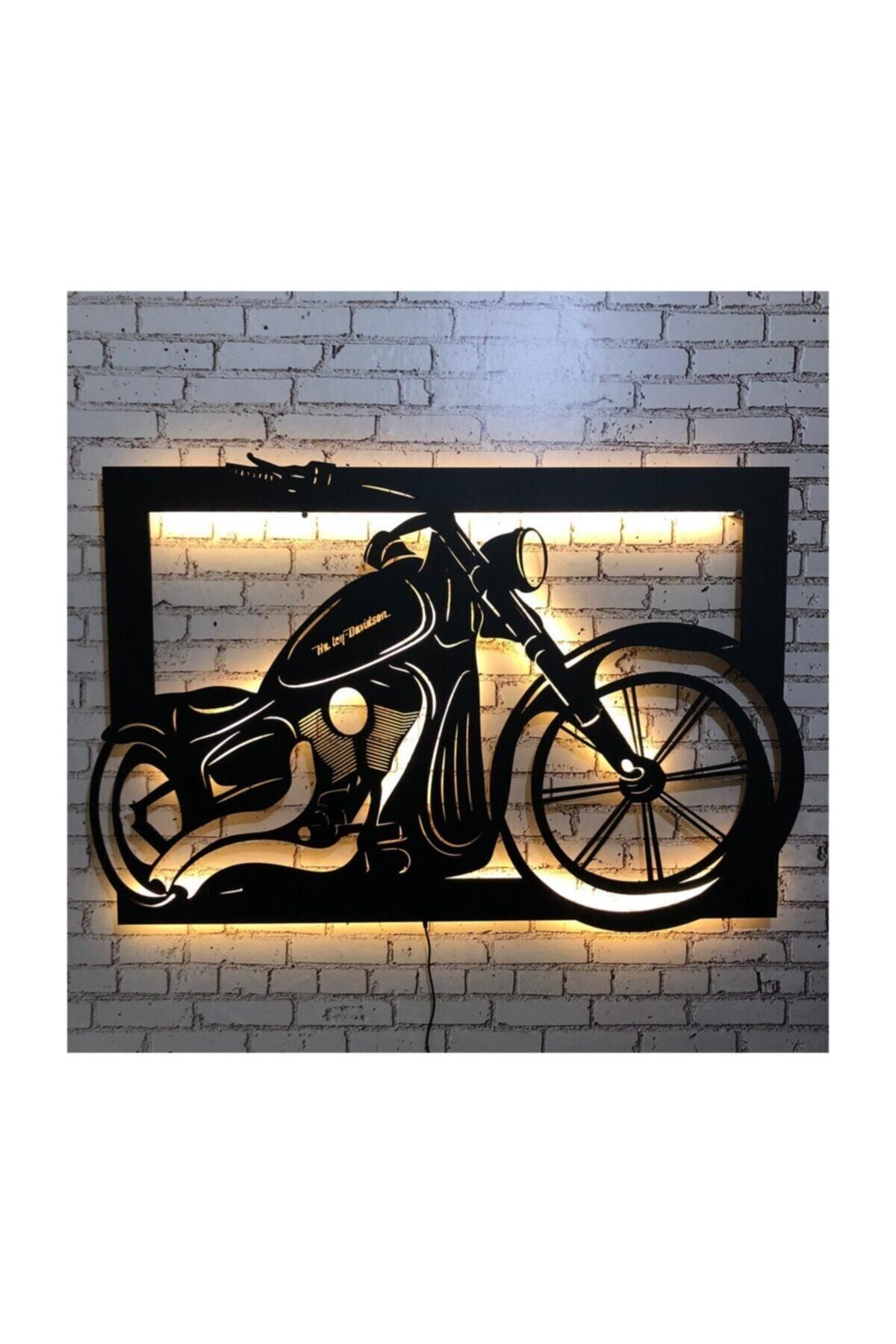Pika Tasarım Harley Davıdson Led Işıklı Tablo - Ahşap Duvar Dekorasyonu