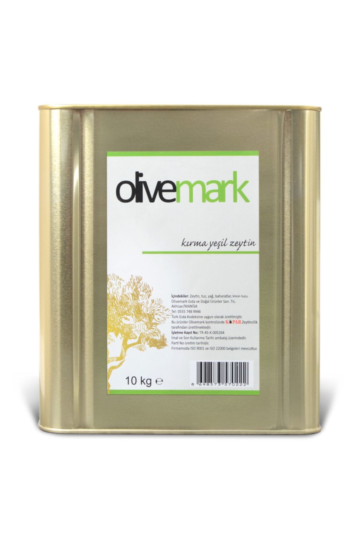 olivemark Kırma Yeşil Zeytin Teneke 10 Kg