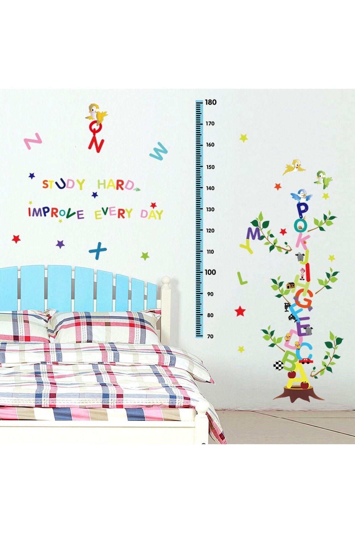 CRYSTAL KIDS Bebek Odası Dekorasyonu Duvar Dekoru Boy Ölçer Harfler Duvar Sticker
