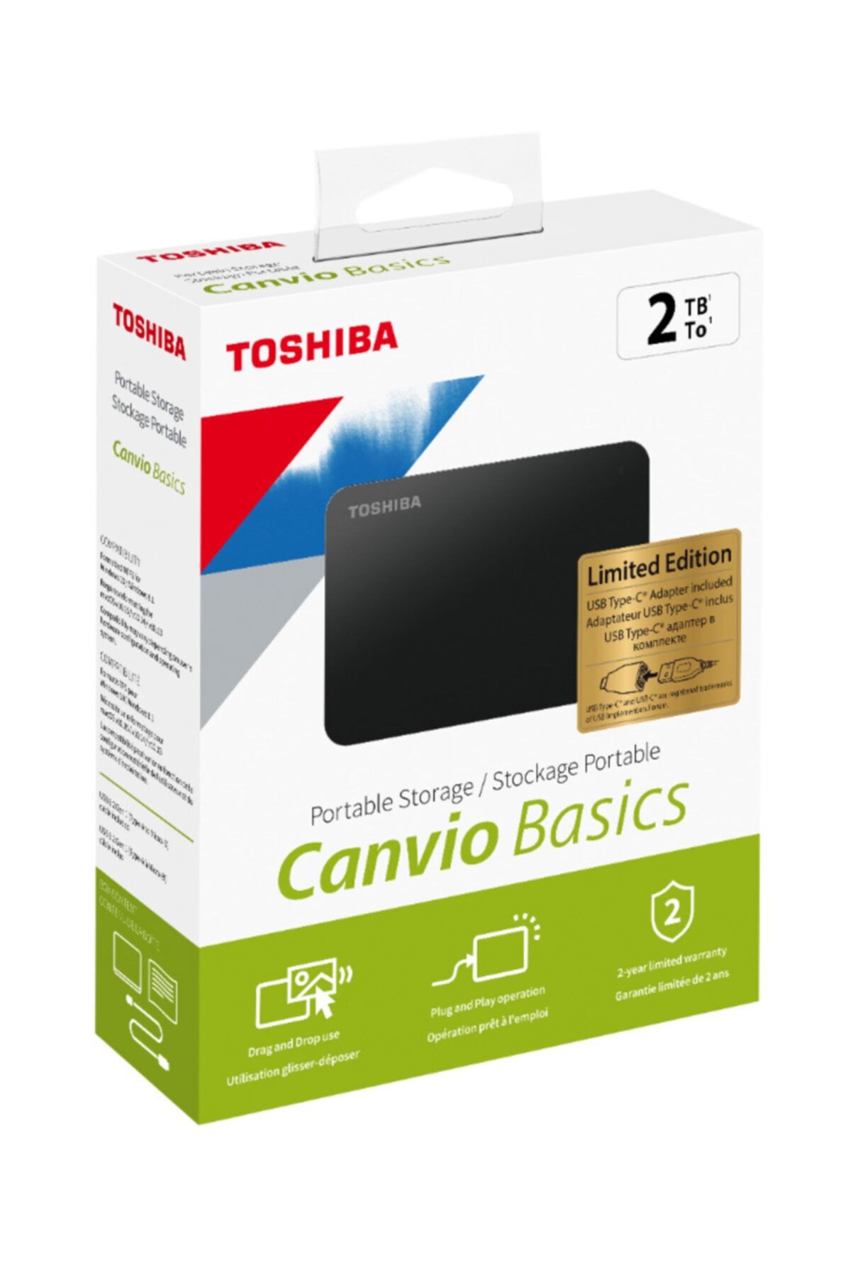 Toshiba 2tb Canvio Basics 2.5" Usb3.2 Gen1 + Type-c Adaptör Hdtb420ek3ab Harici Harddisk