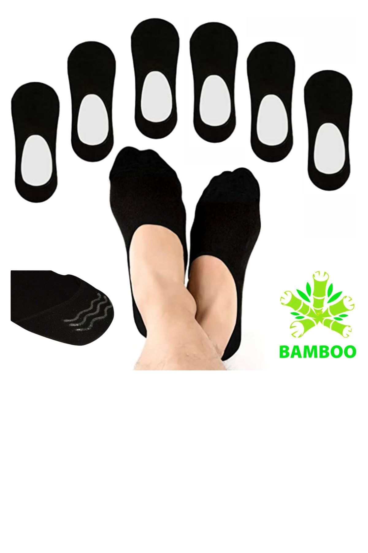 socksbox Babet Siyah Bambu Dikişsiz Silikonlu Görünmez Çorap