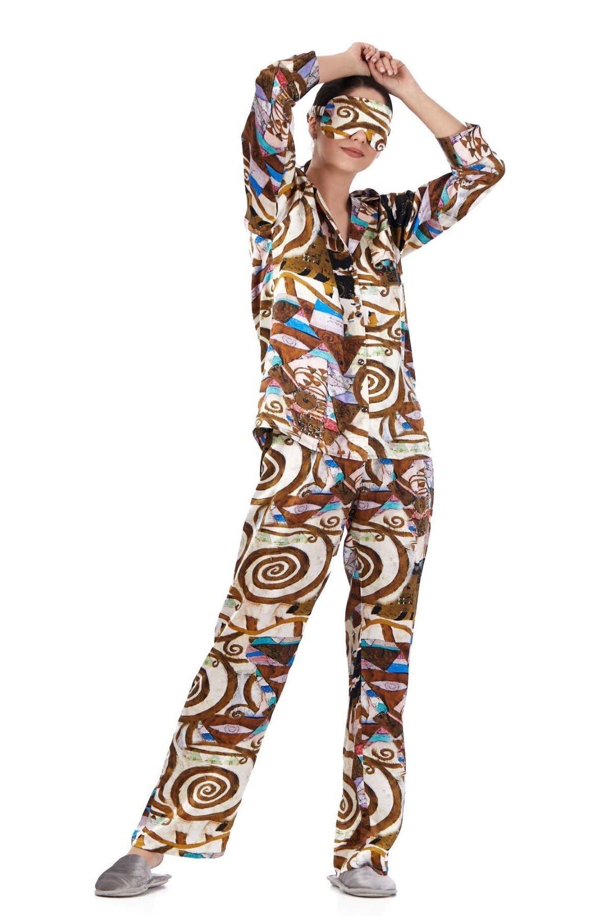 Nomads Felt İpek Gömlek Pantolon-Pijama Takımı | Gustav Klimt Expectation | Nomads Felt