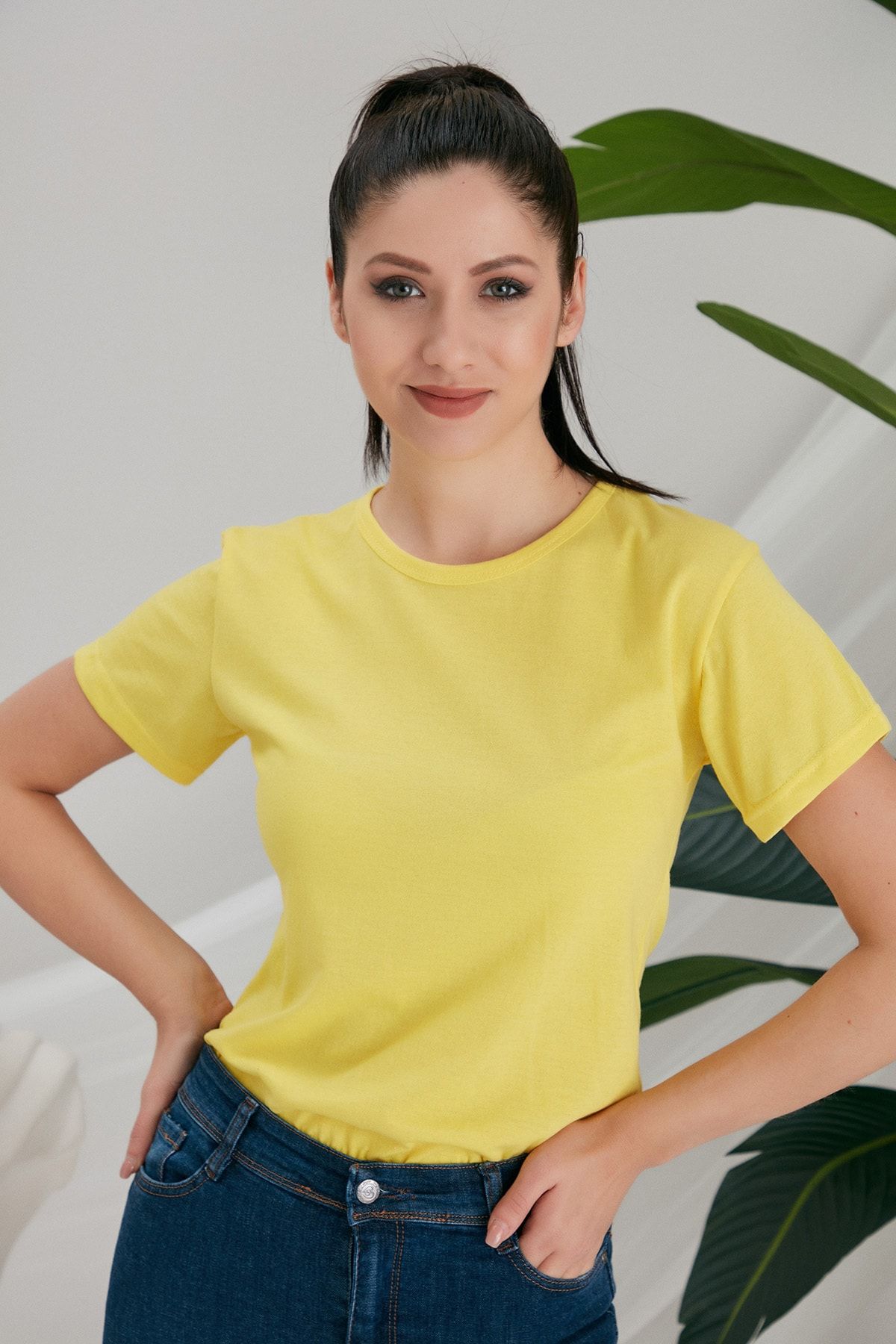 CATSPY Kadın Sarı Basic Tshirt