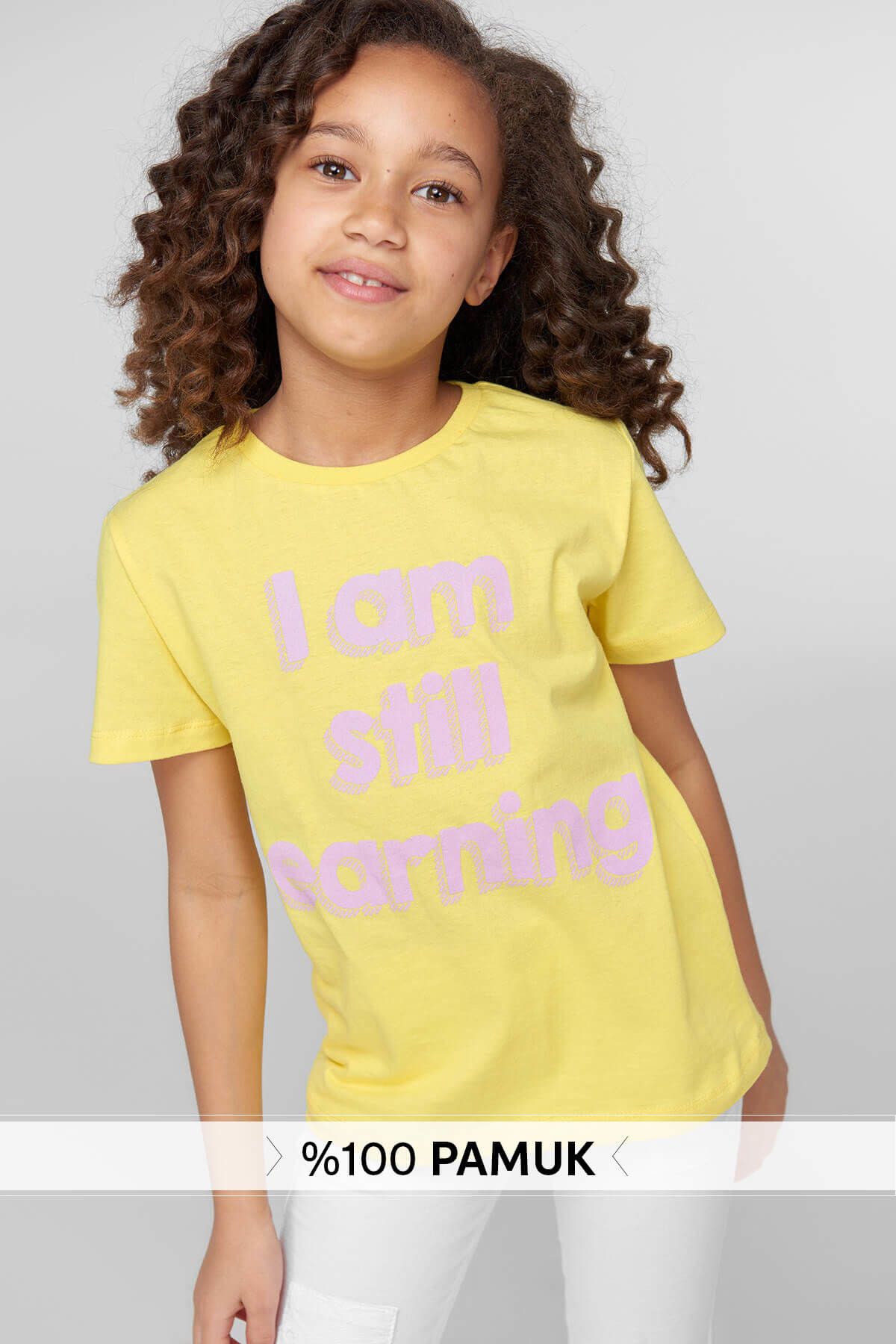 TRENDYOLKIDS Sarı Baskılı Kız Çocuk T-shirt TKDSS18NN0081