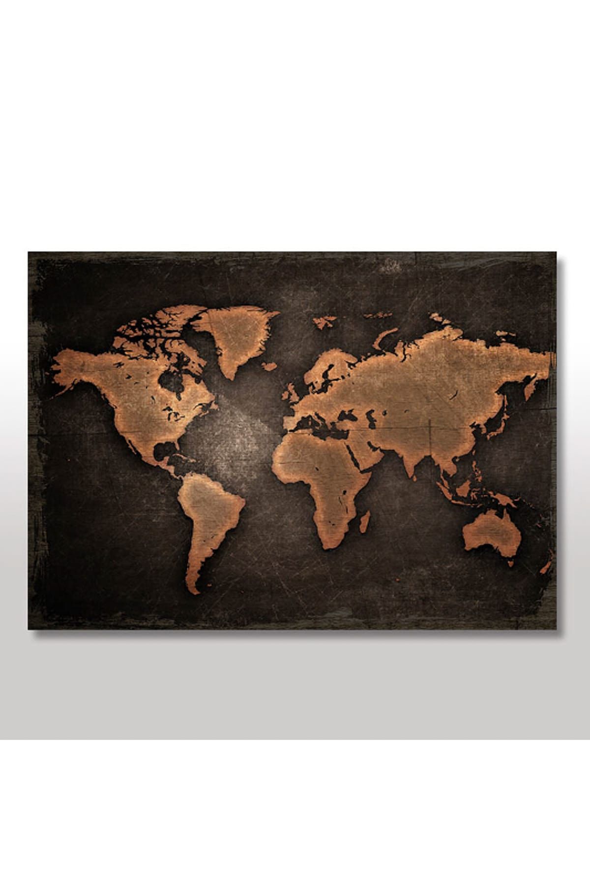 Cakatablo 50cmX70cm Ahşap Tablo Kahve Rengi Dünya Haritası Görseli
