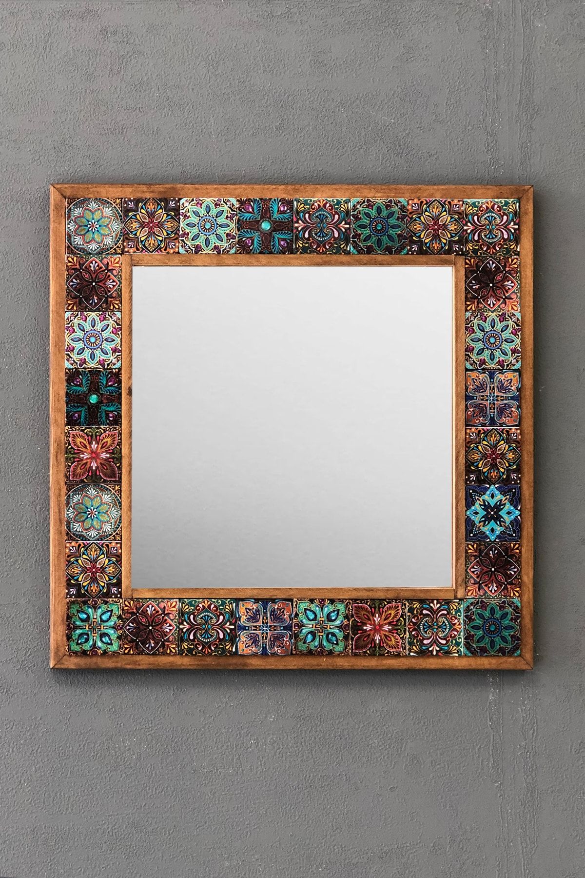 Oscar Stone Decor Masif Çerçeveli Mozaik Taş Ayna 43 Cm X 43 Cm (morocco-etnik Desen)