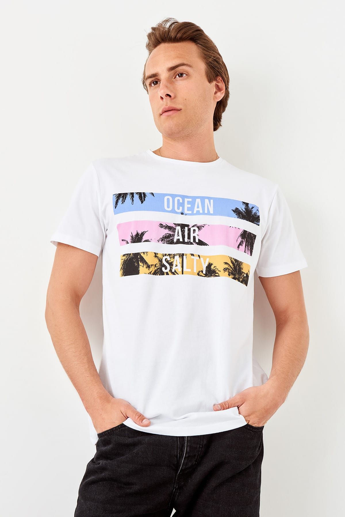 TRENDYOL MAN Beyaz Erkek Pamuk T-shirt TMNSS19TX0012