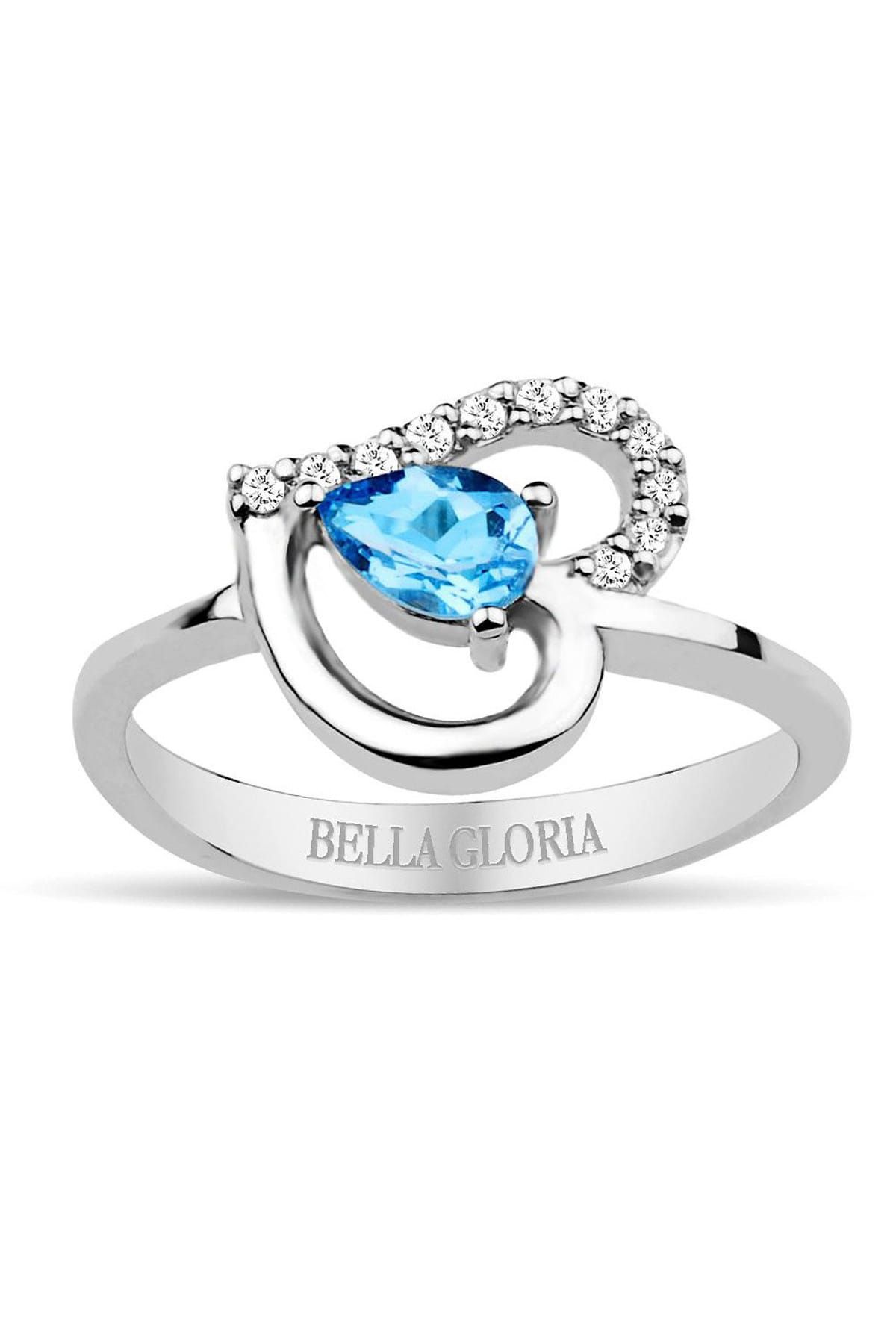 Bella Gloria Pırlanta Mavi Topaz Kalp Yüzük (GPY0001)