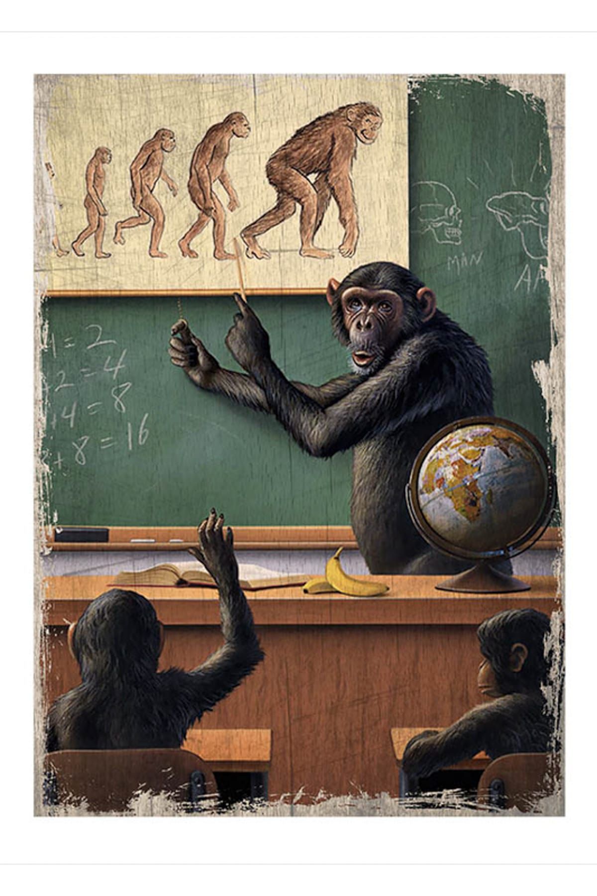 Cakatablo 25cmX35cm Ahşap Tablo Maymunların Evrim Teorisi
