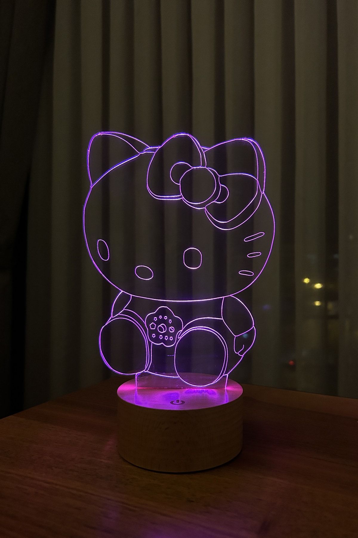 BY-LAMP Hello Kitty Figürlü Dekoratif Hediye Led Masa Lambası | 7 Işık Rengi | Ahşap Taban