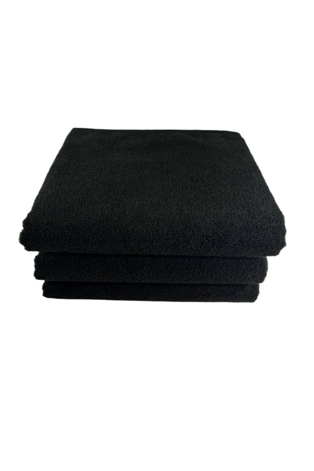 Bol Ticaret Tekstil 12 Adet Outlet Siyah Mikrofiber Kuaför Havlusu Saç Boyası Tutmayan 50x90 Cm