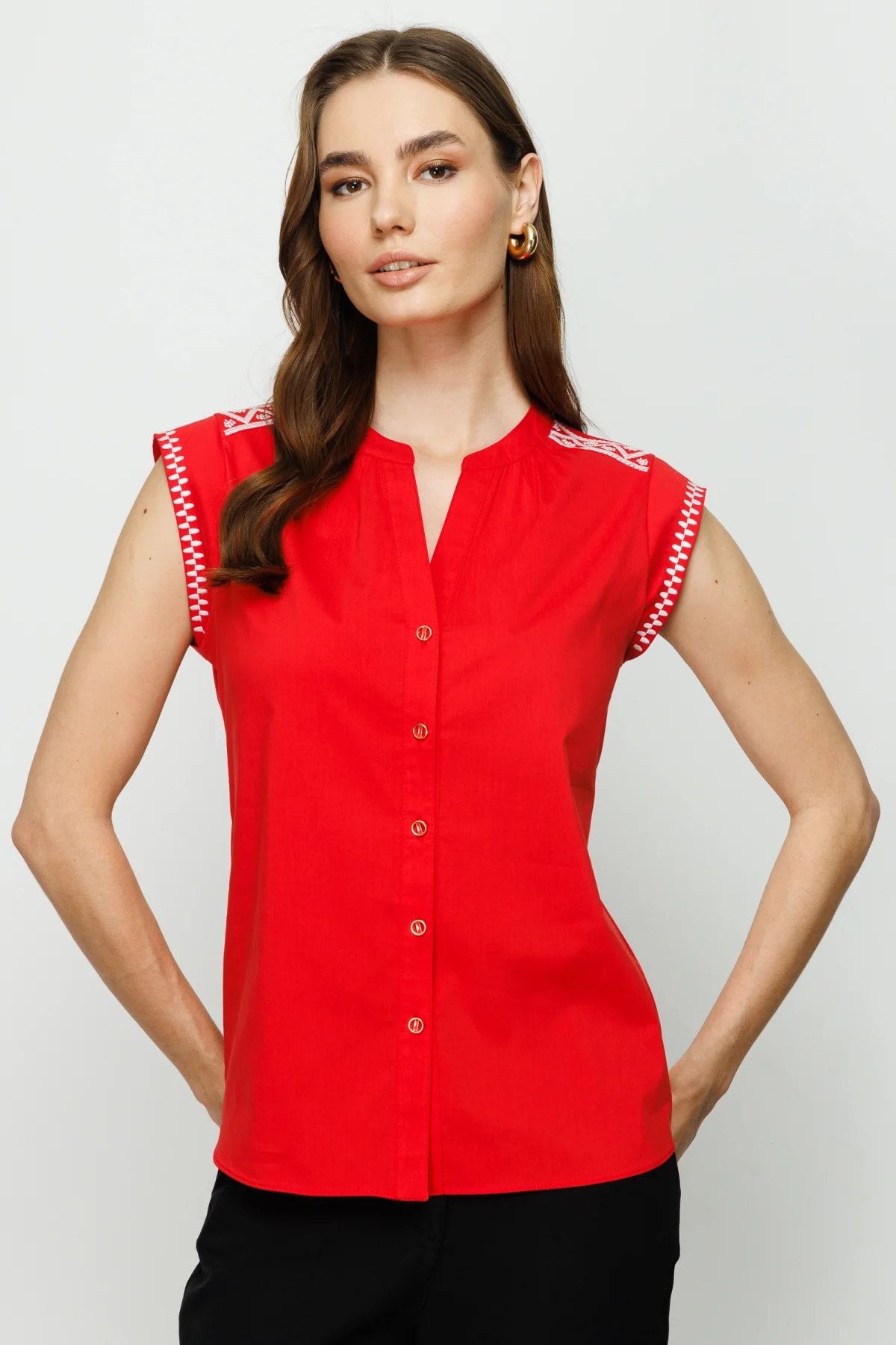 Ekol Kadın Işlemeli Bluz 5032 Kırmızı