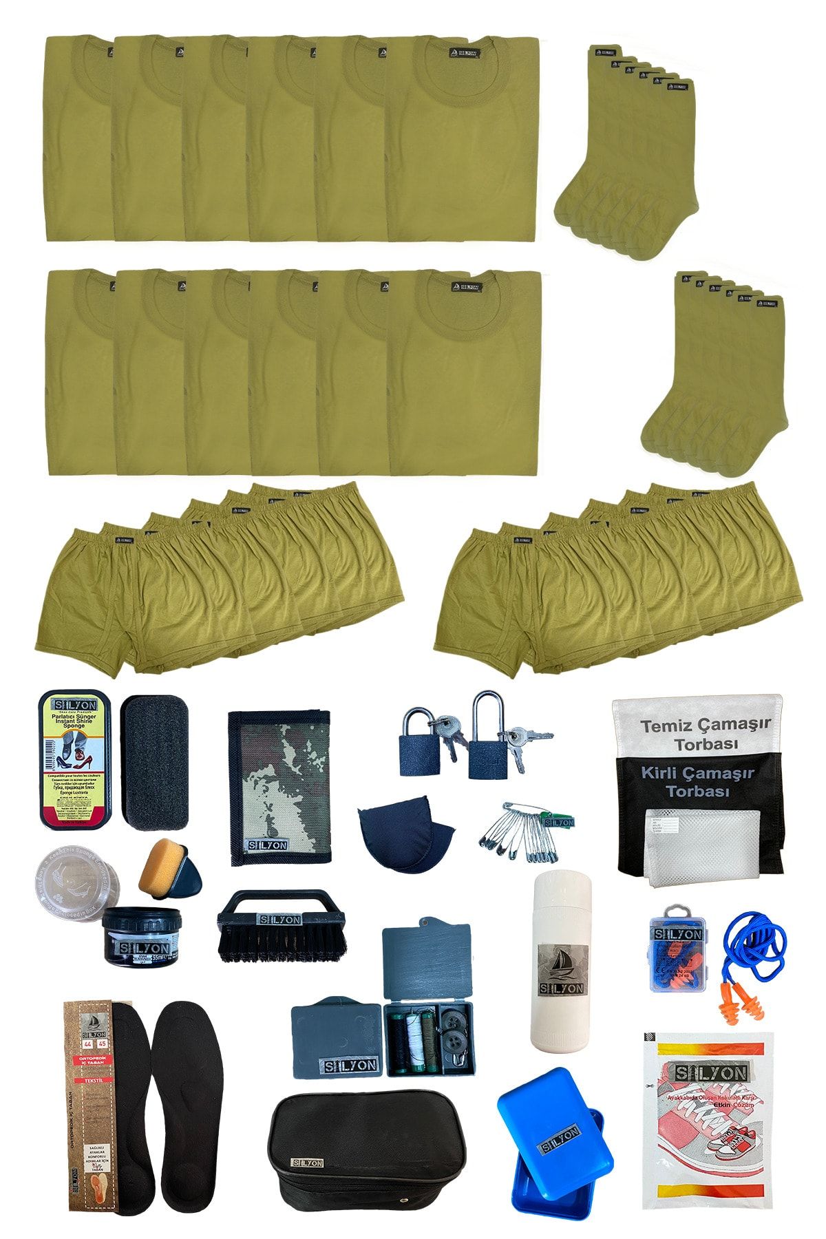 Silyon Askeri Giyim 12'lı Temel Askerlik Seti Acemi Asker - Bedelli Asker Ekonomik Malzeme Seti