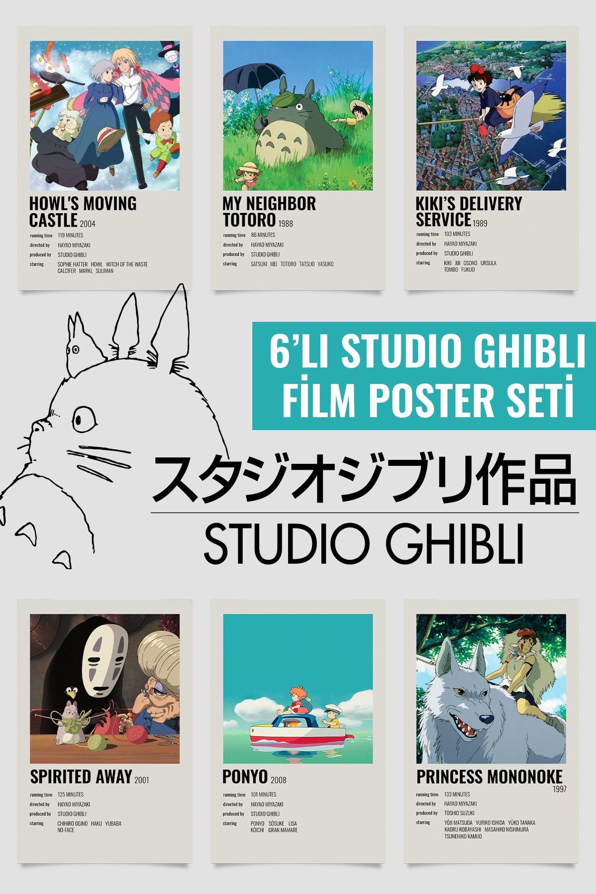 Vinca Prints Studio Ghibli Film Poster Seti Polaroid Film Posteri Duvar Dekoru Film Afiş Posterleri Miyazaki