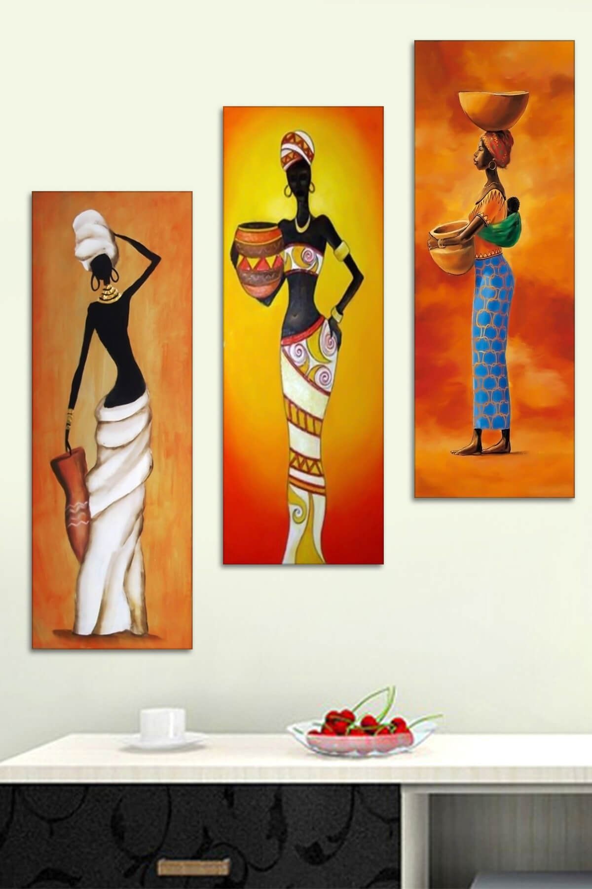Evimona 3 Parça Illüstrasyon Afrikalı Kadınlar Mdf Tablo - 3dikey-11-t / 20x60