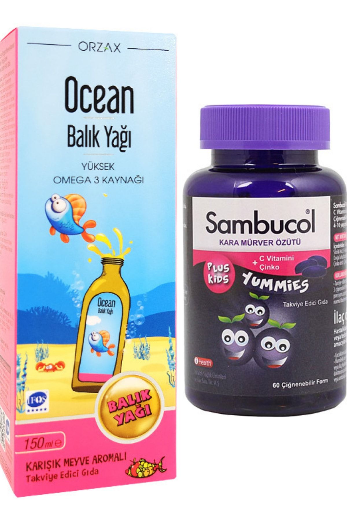 Ocean Balık Yağı Şurup Karışık Meyve Aromalı 150 ml + Sambucol Plus Kids Yummies 60 Çiğnenebilir Form