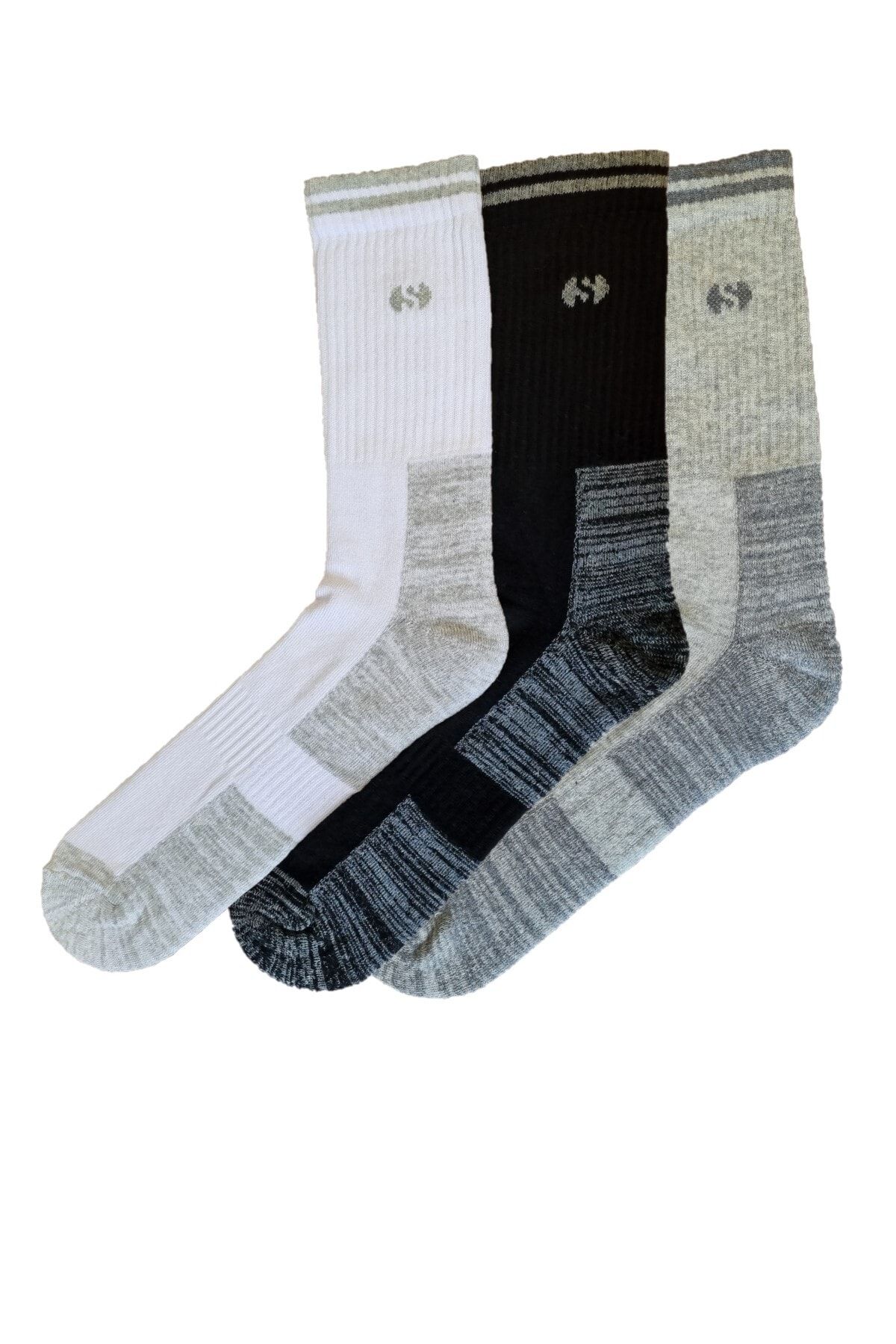 vtex socks 3'lü Spor Uzun Çorap Havlu Tabanlı Ve Kaydırmaz Lastik Bant Takviyeli