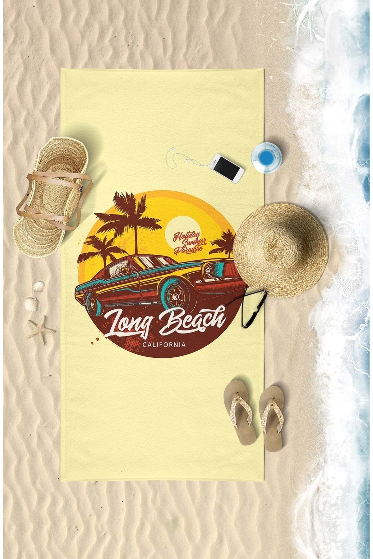 VevienHome Tong Beach Car Dijital Baskılı 75x150 Cm Plaj Havlusu