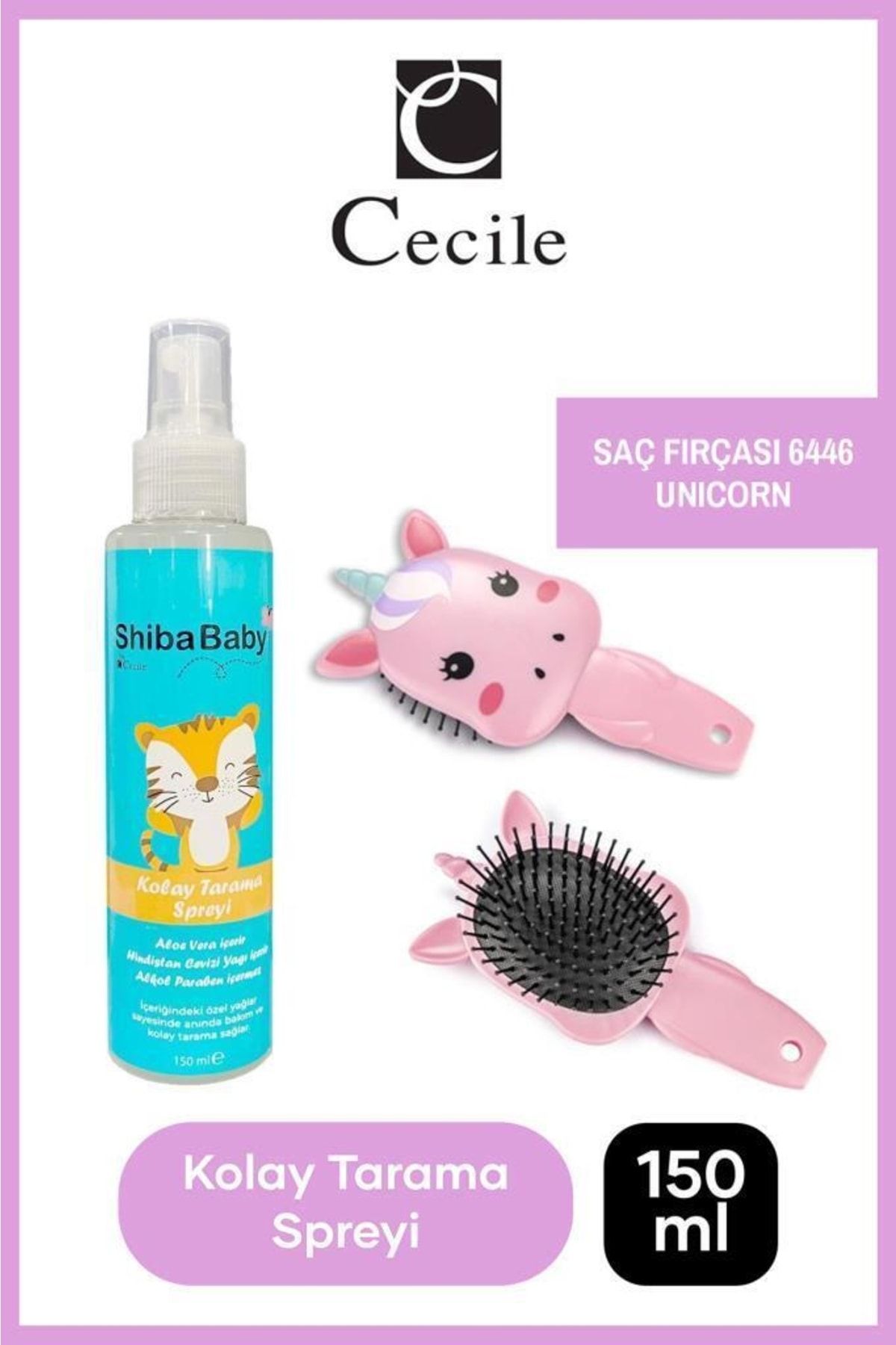 Cecile Shiba Baby Kaplan Kolay Saç Açma Unicorn Fırça Saç Tarama Set